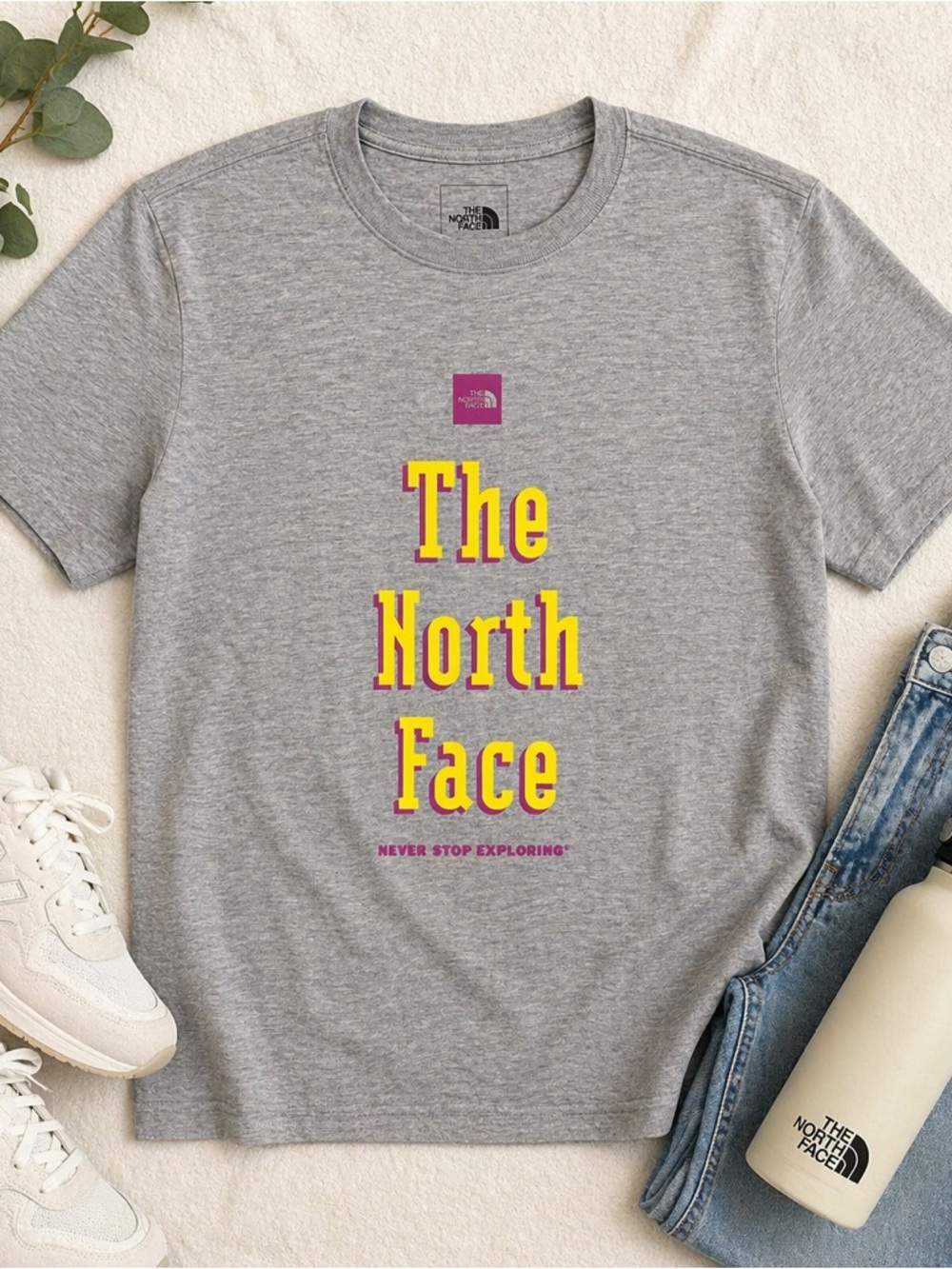 The North Face Graphic Tee Women’s XS Gray Pink Yellow Logo T-Shirt